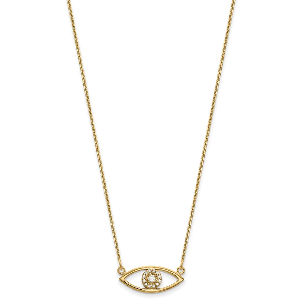 14 Karat Yellow Gold Diamond Evil Eye Necklace B472