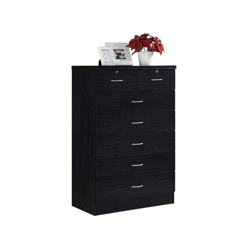 7 Drawer Wooden Jumbo Dresser Chest with 2 Top Locks, Cherry J6235