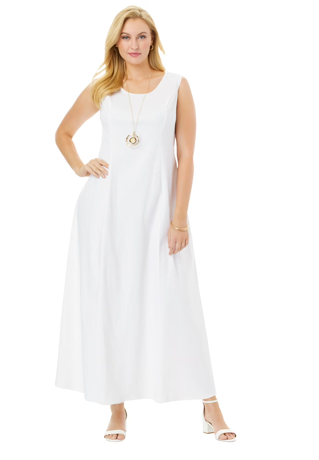 White Stretch Denim Maxi Dress I3205