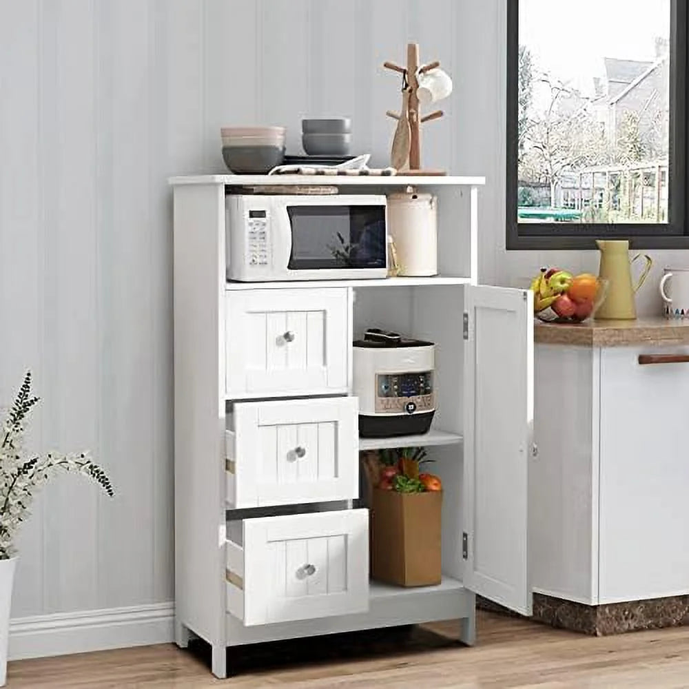 White Corner Bathroom Floor Cabinet with Door and Drawer M98636