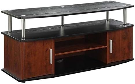 47 TV Stand with 2 Storage Cabinets in Cherry/Black and Stainless Steel Clad Finish F92058