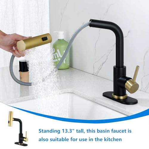 Brushed Gold Single Handle Pull Down Bathroom Faucet R4559