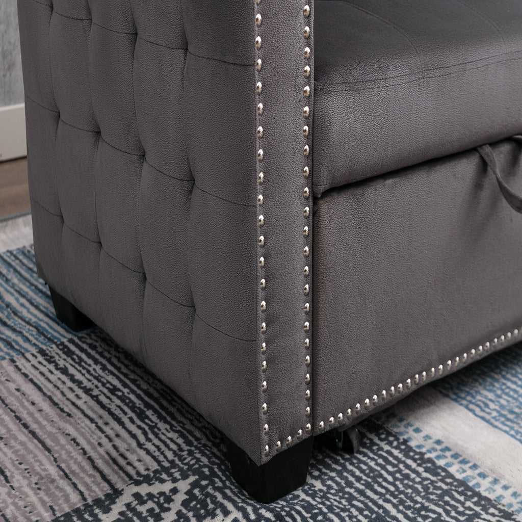 Gray Velvet Reversible Sleeper Sofa with Storage Chaise R95993