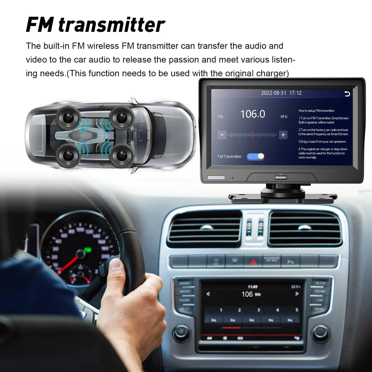 7 inch Touchscreen Wireless Apple Carplay Android Auto Dash Cam V732993