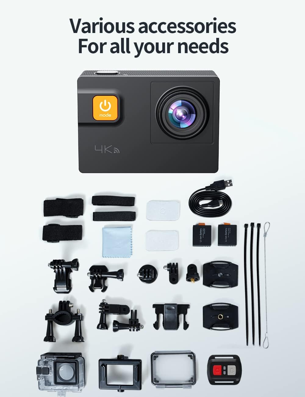 4K 60FPS 20MP Touch Screen 8X Zoom Waterproof Action Camera with Carrying Case I577