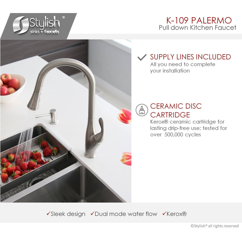 Brushed Nickel Single Handle Pull Down Kitchen Faucet J3358