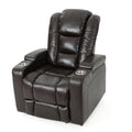 Brown Leather Power Recliner with Arm Storage and USB U2862