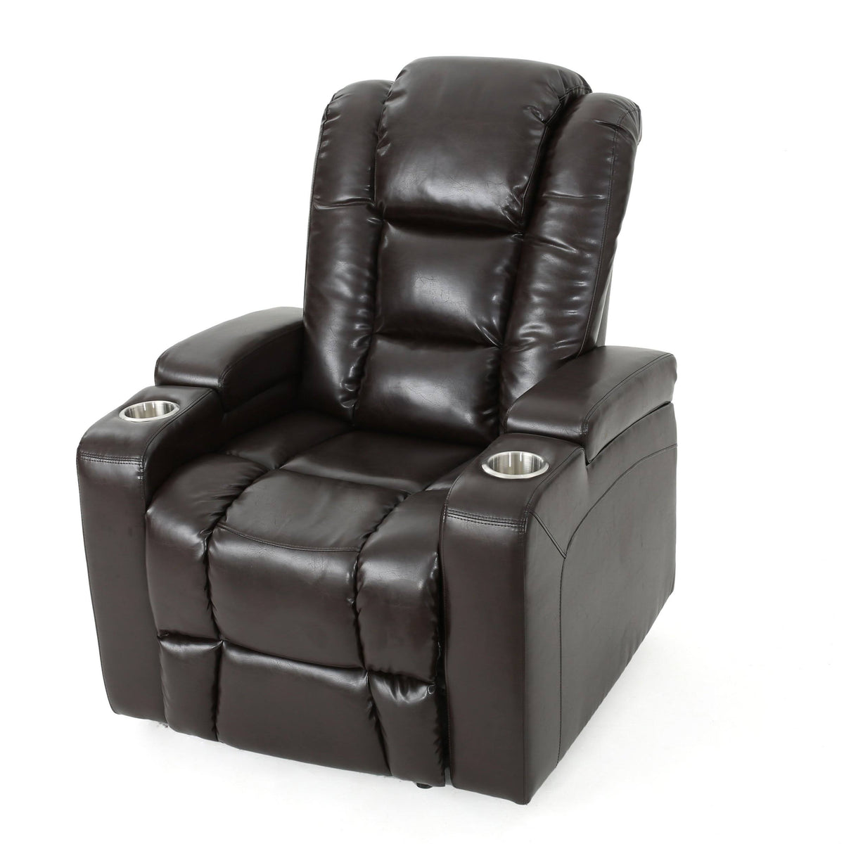 Brown Leather Power Recliner with Arm Storage and USB U2862