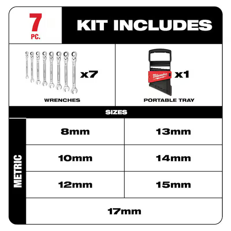 7-Piece Flex-Head Ratcheting Combination Wrench Set Metric L4767