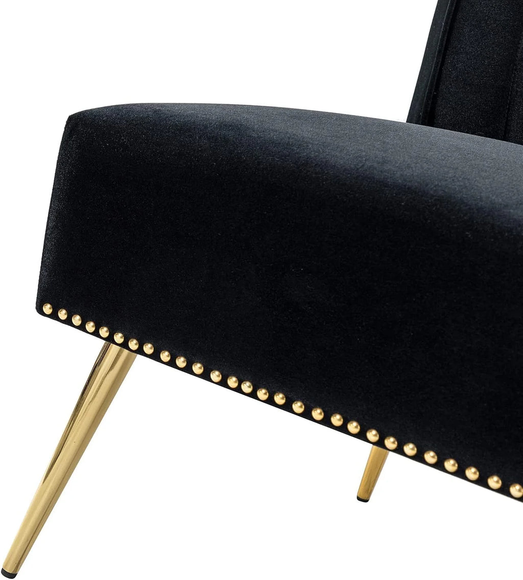 Velvet Upholstered Armless Loveseat Sofa with Golden Metal Legs C163