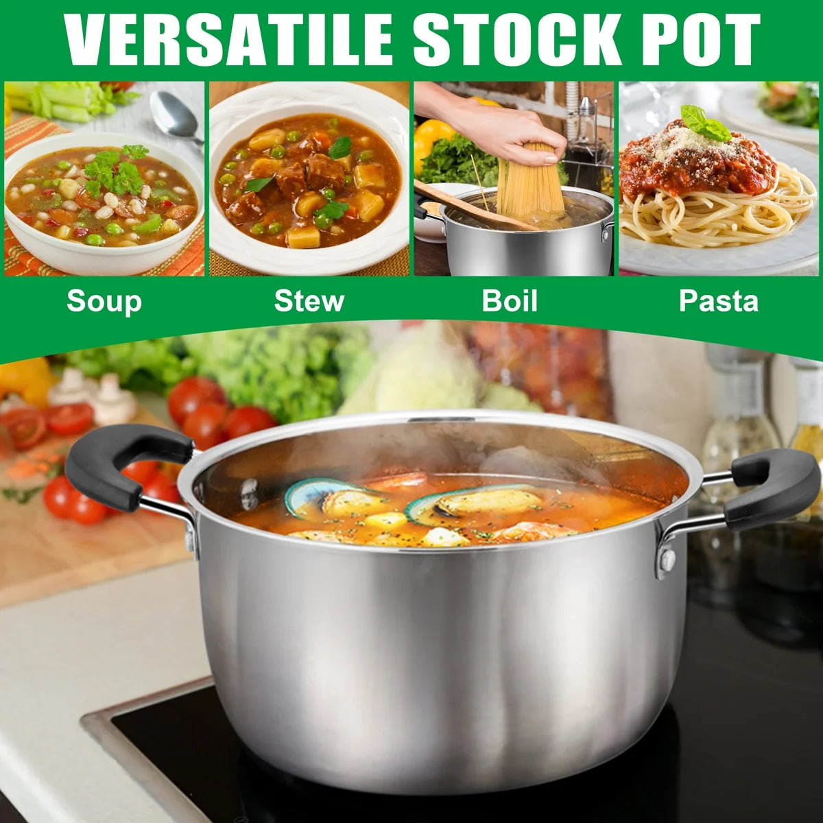 6 Quart Stainless Steel Stock Pot with Glass Lid O737193