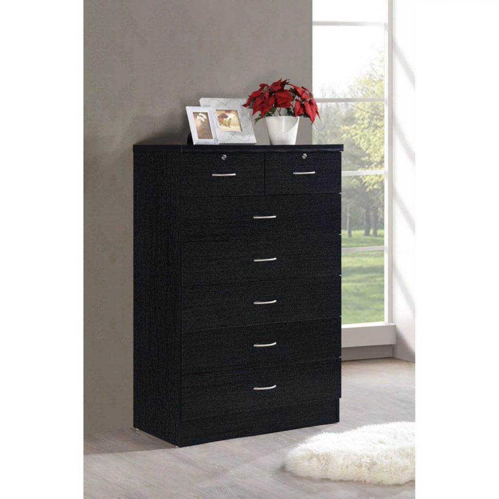 7 Drawer Wooden Jumbo Dresser Chest with 2 Top Locks, Cherry J6235