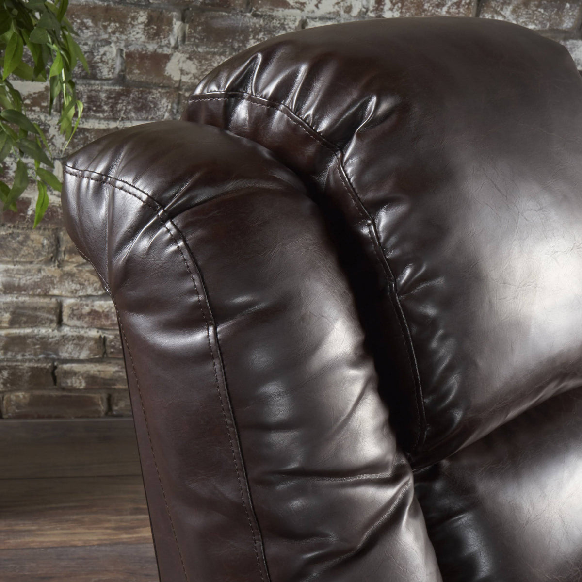 Brown Leather Power Recliner with Arm Storage and USB U2862