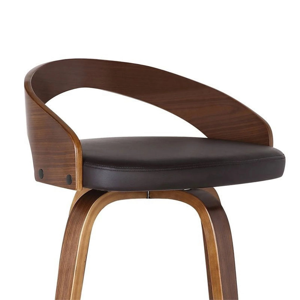 26" Faux Leather Wood Counter Stool in Brown/Walnut T453