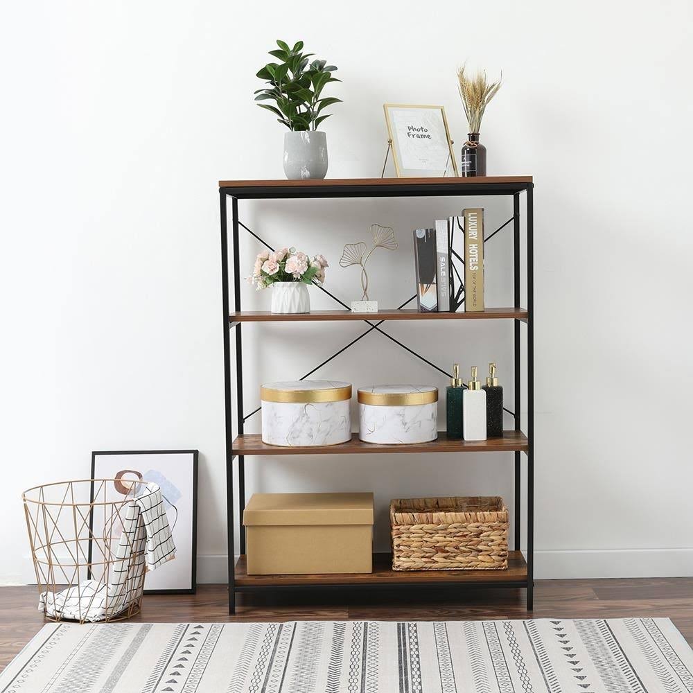 4-Tier Industrial Metal and Wood Bookcase H91505