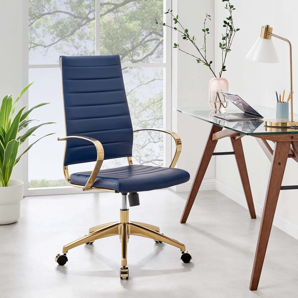 Navy Gold Faux Vinyl Leather High Back Chair V252