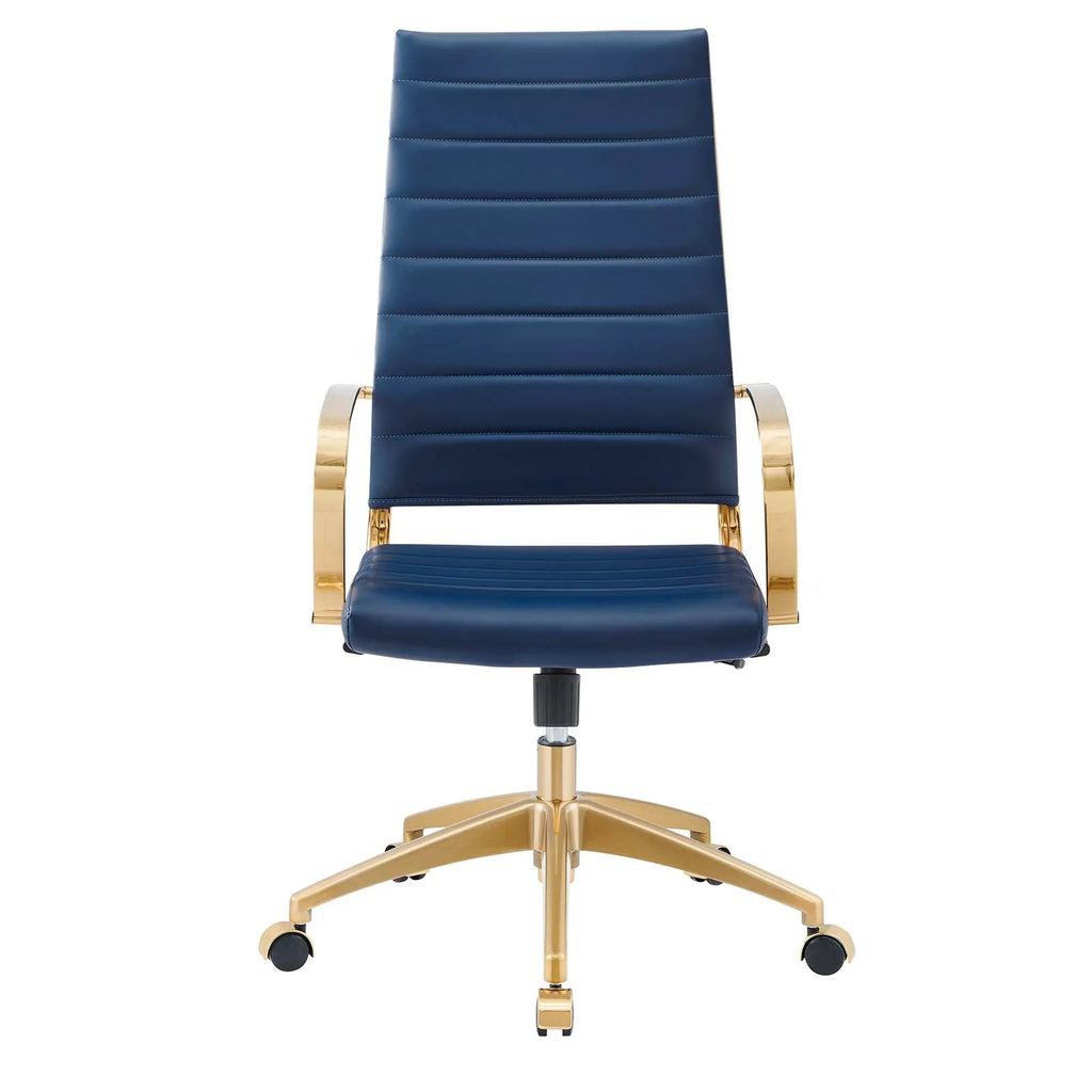 Navy Gold Faux Vinyl Leather High Back Chair V252
