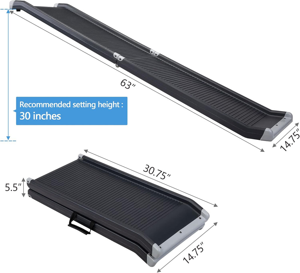 Folding Pet Ramp with Side Rails, 63 L x 14.75 W, Black U1887