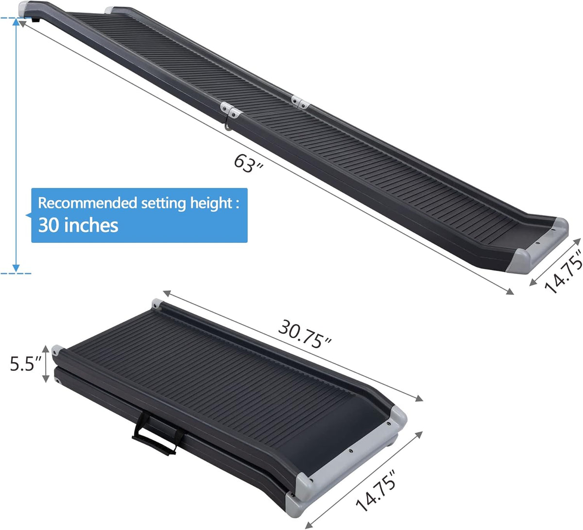 Folding Pet Ramp with Side Rails, 63 L x 14.75 W, Black U1887