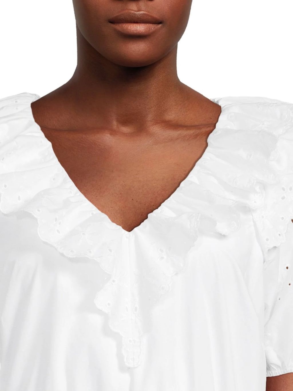 Women's Eyelet Ruffle Midi Dress with Short Sleeves T1739
