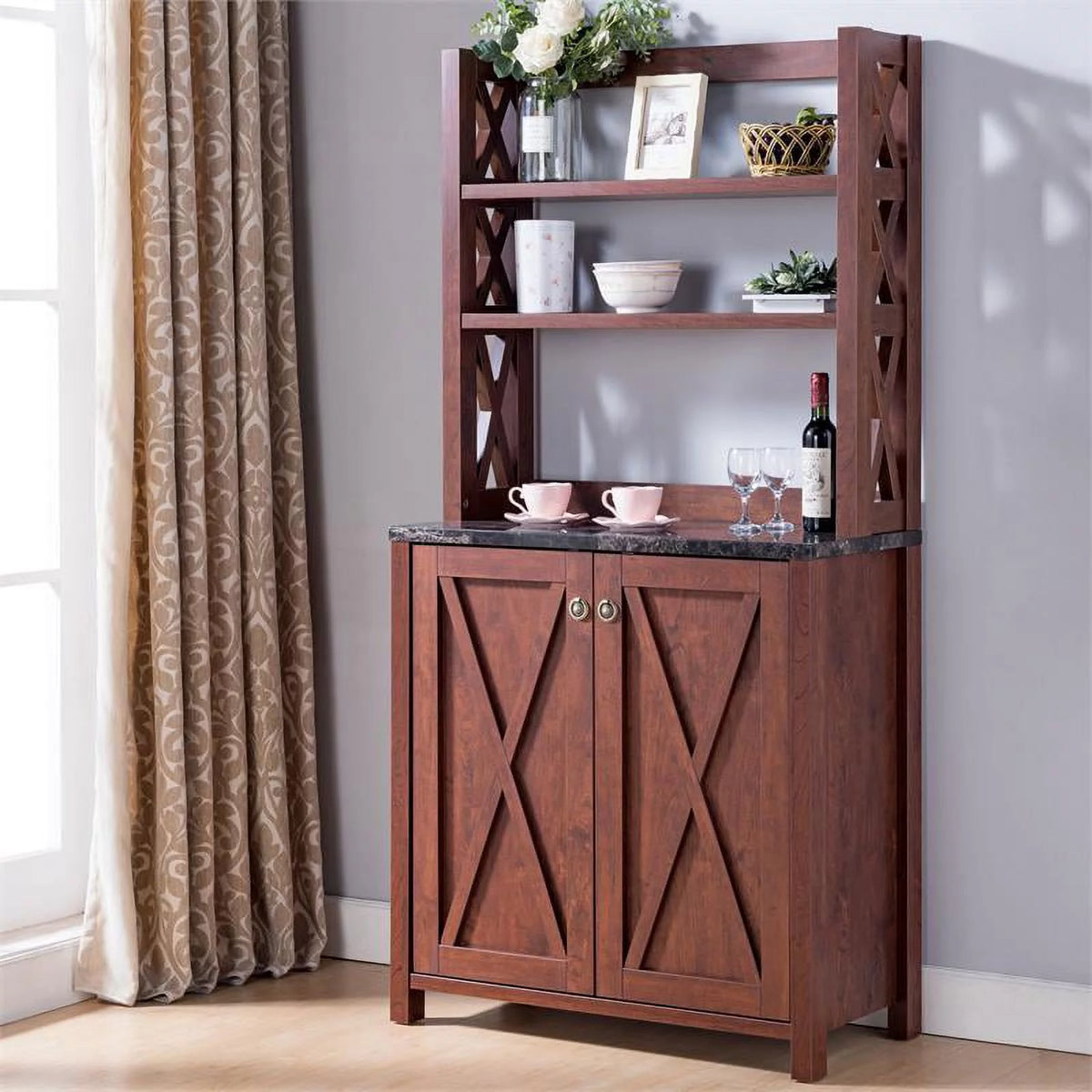 Rustic Wood Multi-Storage Baker Rack G15529