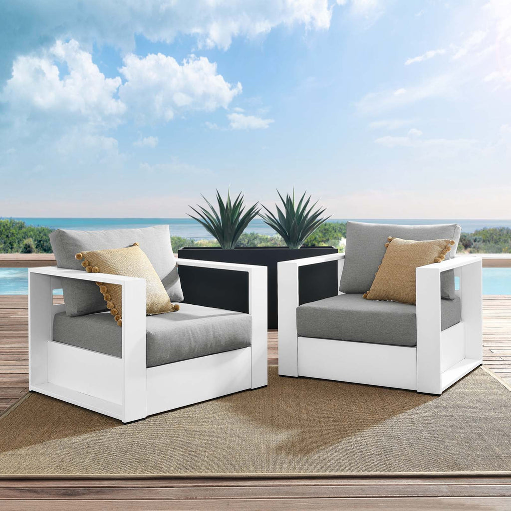 Gray/White Fabric & Aluminum Outdoor Armchair (Set of 2) Y76644