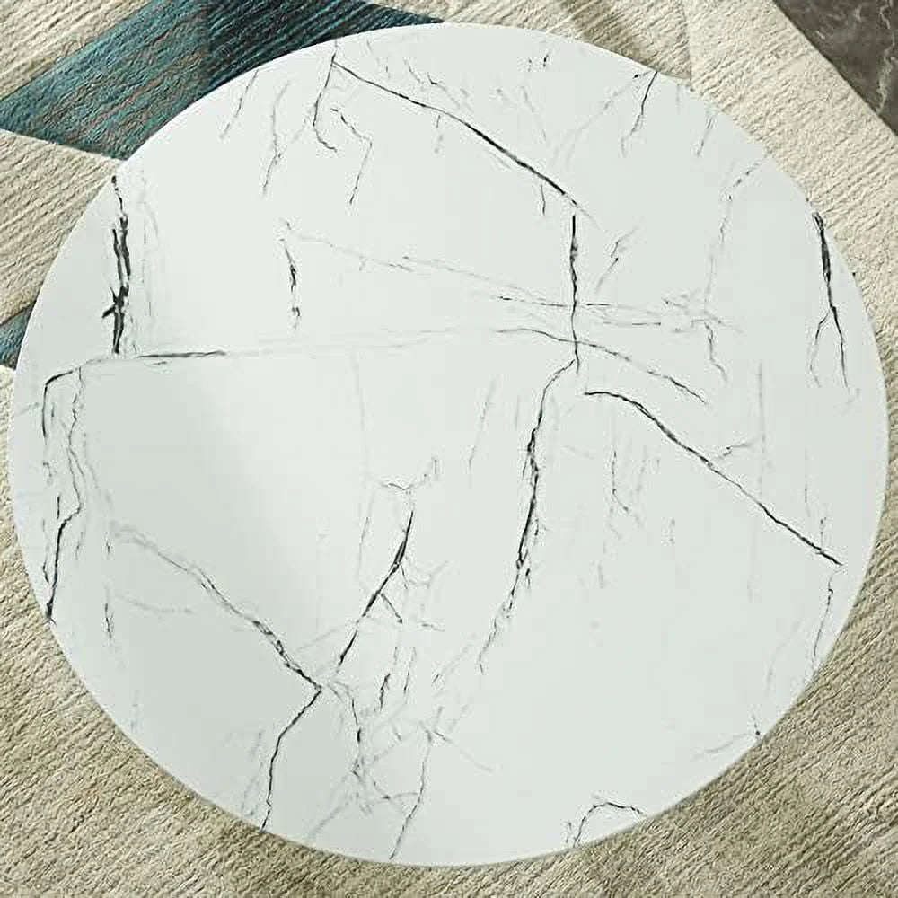 White Round Dining Table with Faux Marble Top B369236
