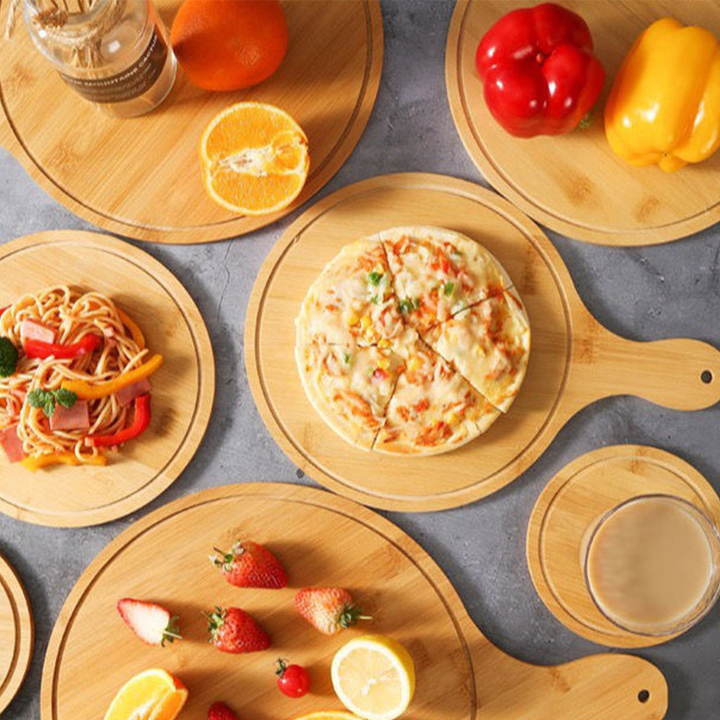 Round Bamboo Wooden Pizza Paddle Cutting Board Y732