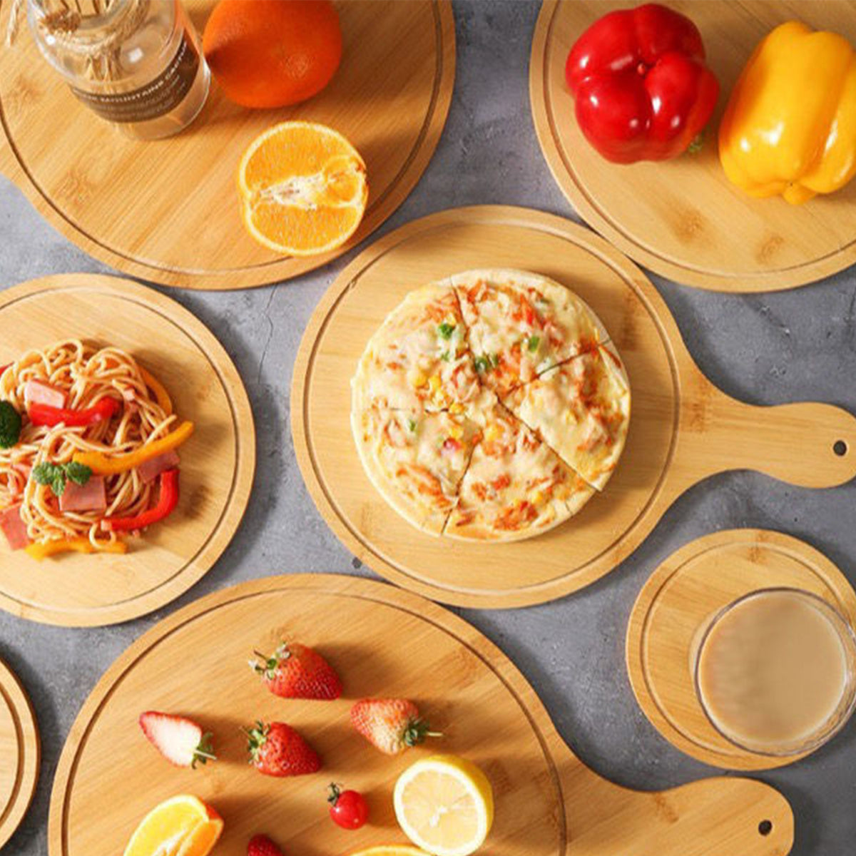 Round Bamboo Wooden Pizza Paddle Cutting Board Y732