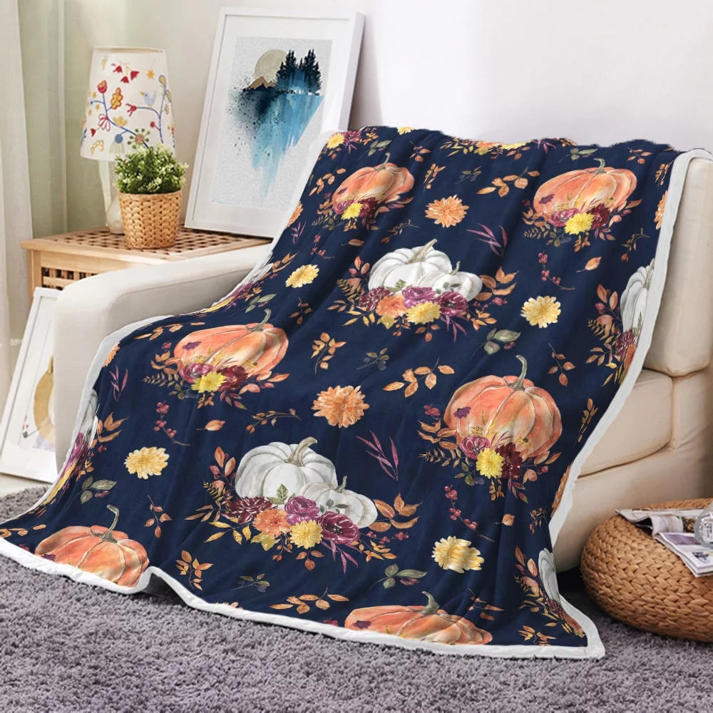 Orange Pumpkins Leaves Throw Blanket 60x80 inches M173962