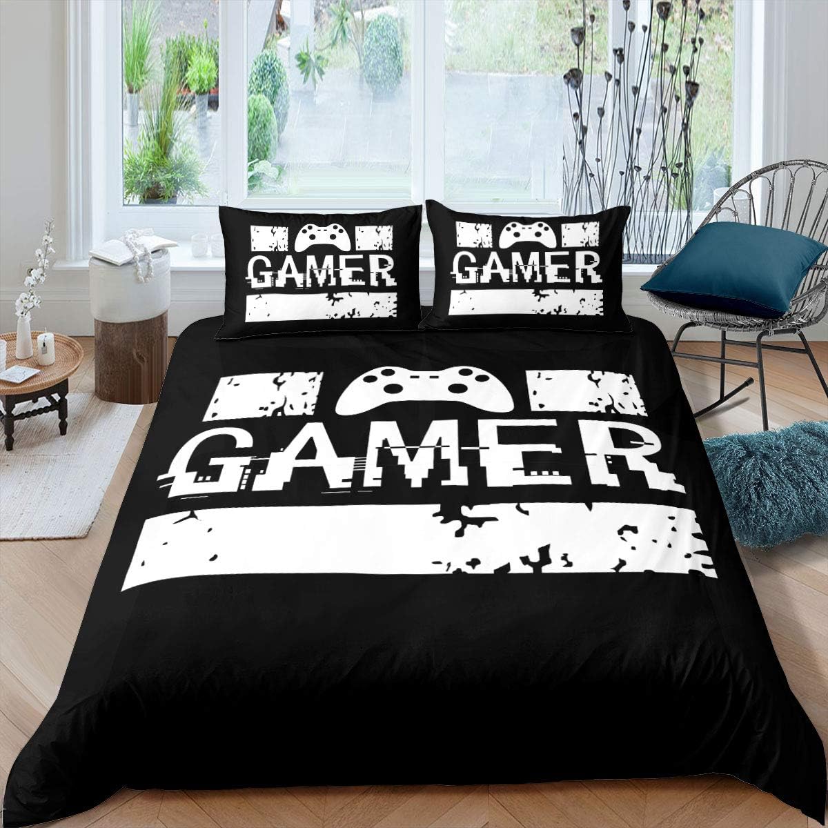 Black White Twin Size Kids Soccer Comforter Cover Bedding Set F782219