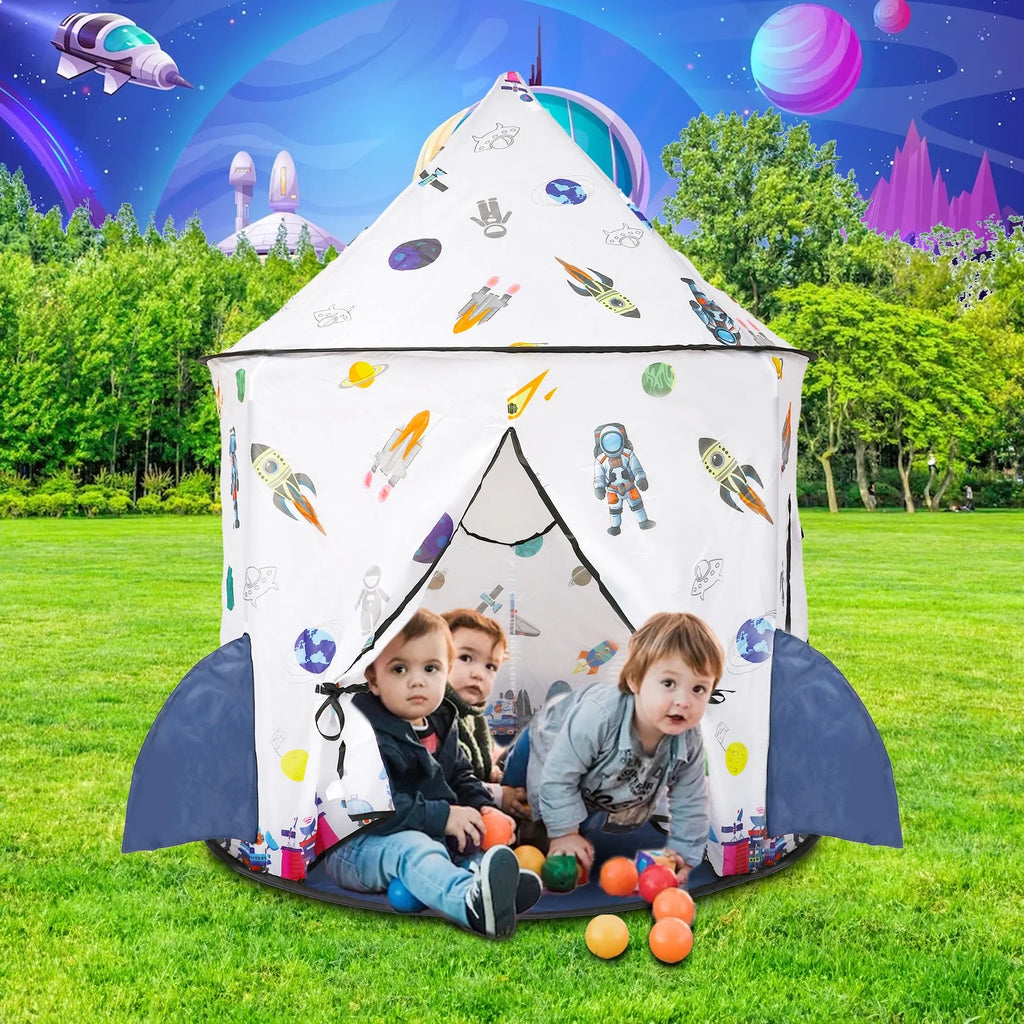 Kids Tent Rocket Ship Toy Foldable Space Themed Indoor Outdoor Large Play Tent H549675