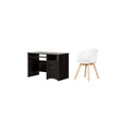 Rubbed Black Desk and White and Wood Chair Set X749798