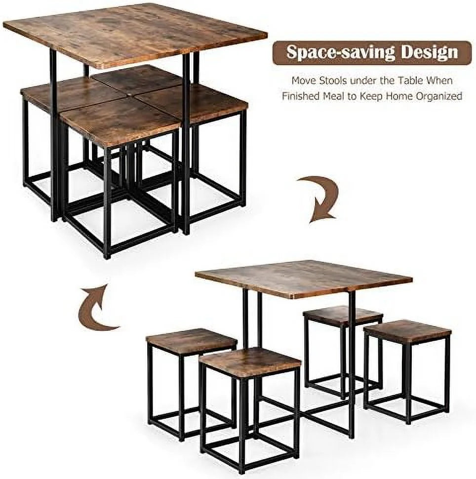 5 Piece Dining Table Set with Square Stools C37321