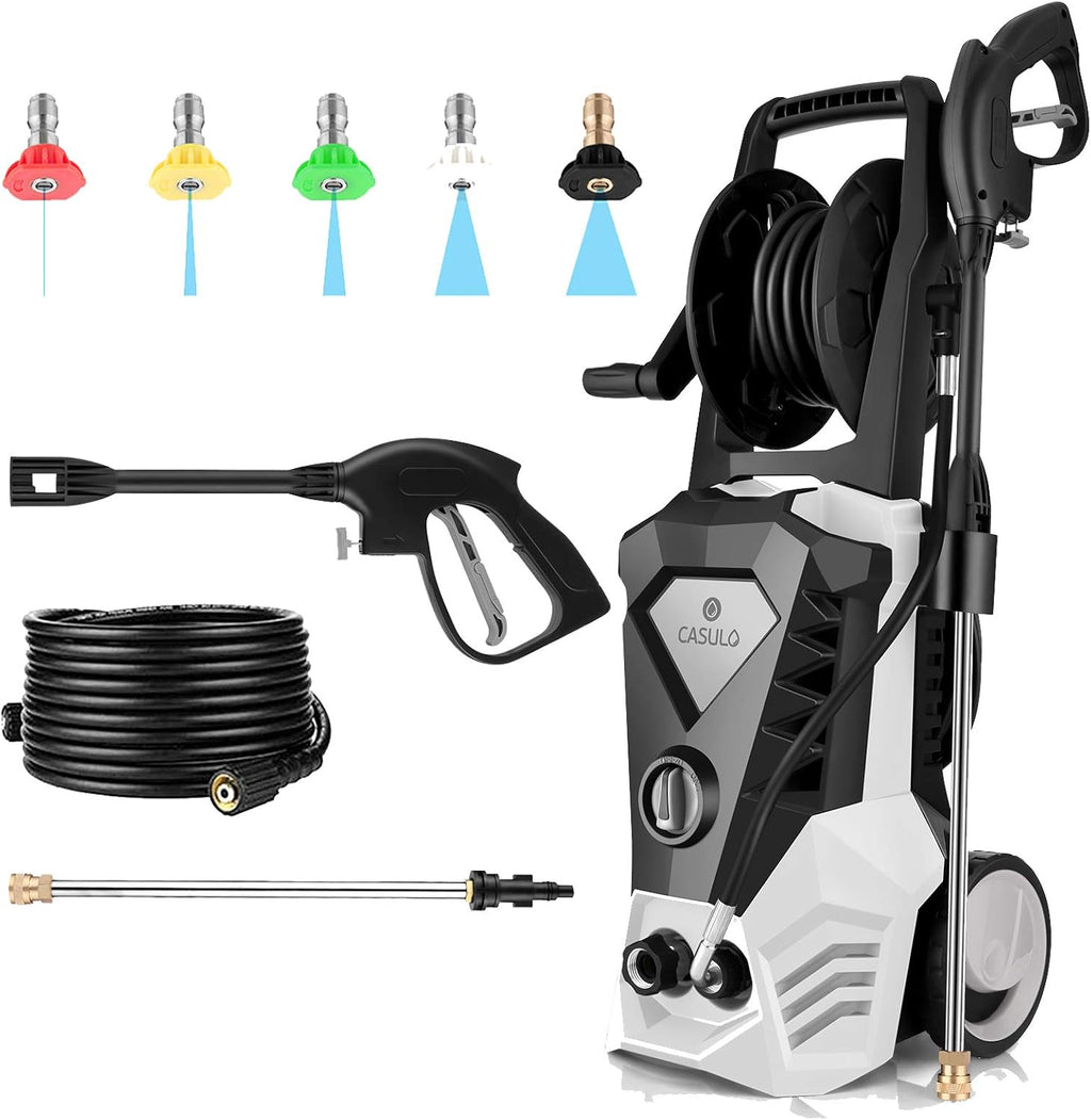 Electric Pressure Washer with Hose Reel 1800W 5 Nozzle P789