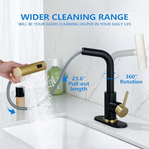 Brushed Gold Single Handle Pull Down Bathroom Faucet R4559