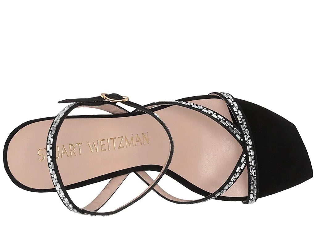 Black Suede Crystal Embellished Sandals H17458
