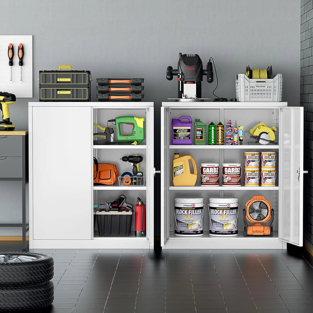 42 In White Metal Storage Cabinet with Locking Doors and 2 Adjustable Shelves X652669