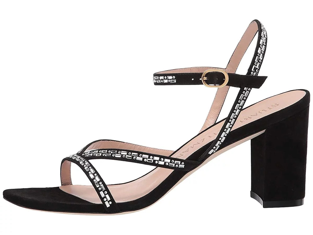 Black Suede Crystal Embellished Sandals H17458