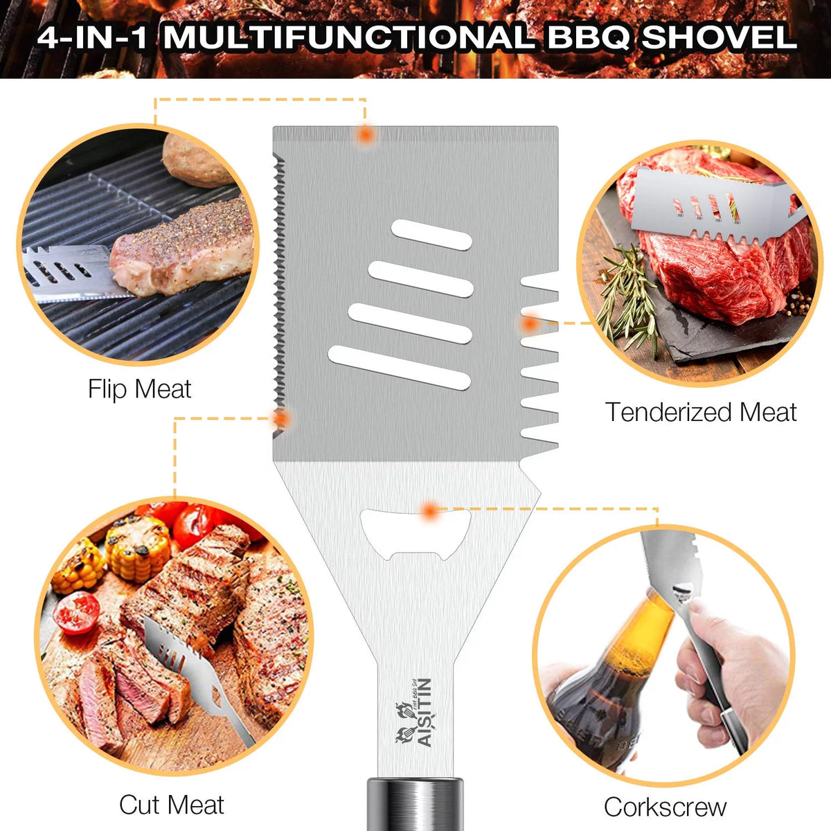 35 Pcs BBQ Grill Accessories Set with Thermometer, Fork, Tongs V895