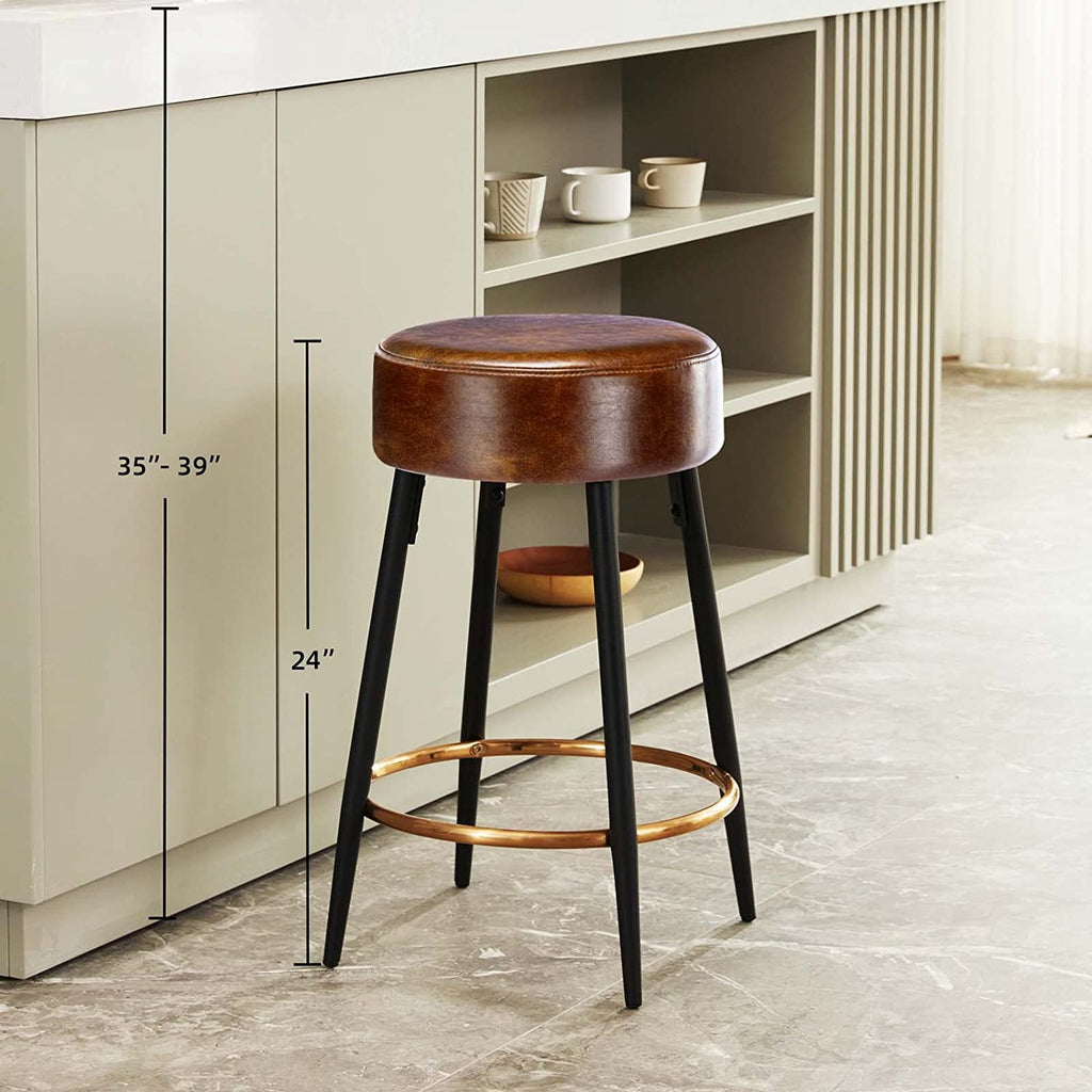 Brown Faux Leather Backless Counter Stools Set of 2 C794
