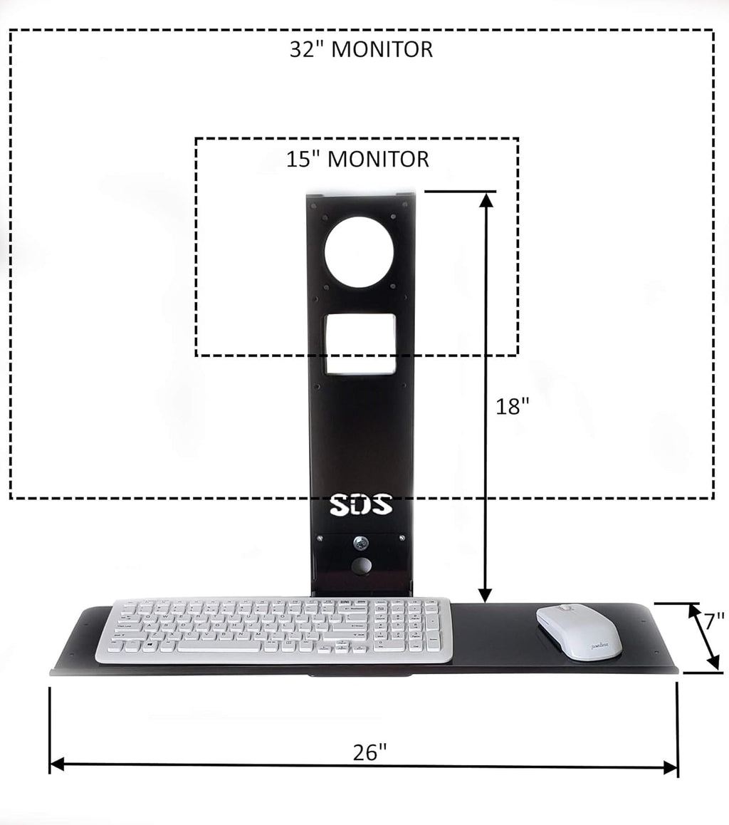 Black Adjustable VESA Monitor & Keyboard Wall Mount System with Tilt & Fold-up, 26 Inch Wide Tray Y3244