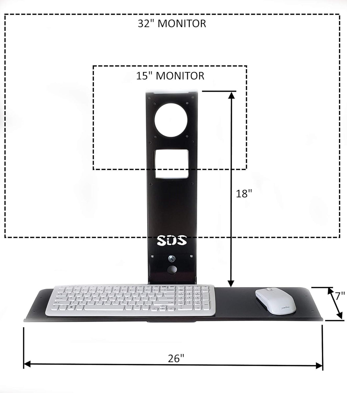Black Adjustable VESA Monitor & Keyboard Wall Mount System with Tilt & Fold-up, 26 Inch Wide Tray Y3244