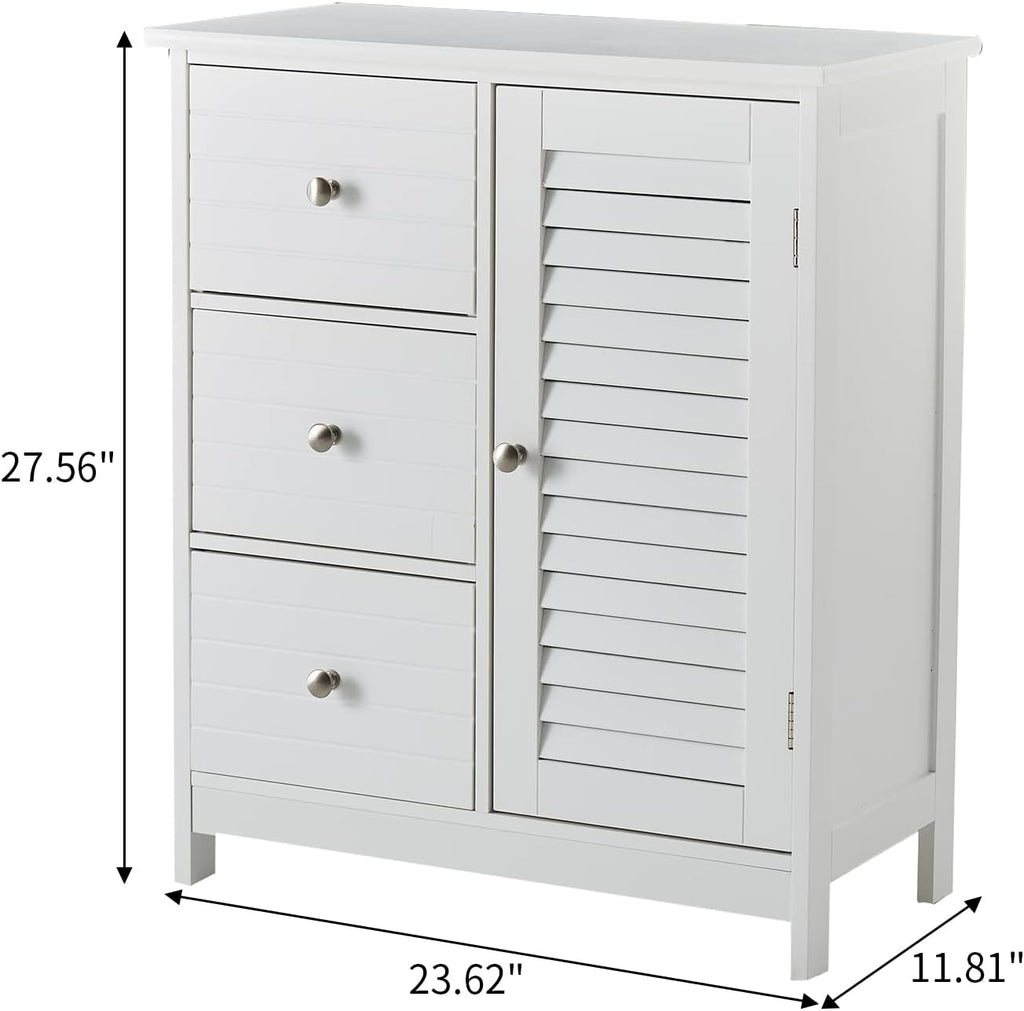 White Bathroom Storage Cabinet with 3 Drawers and 1 Two Layers Cabinet L421760