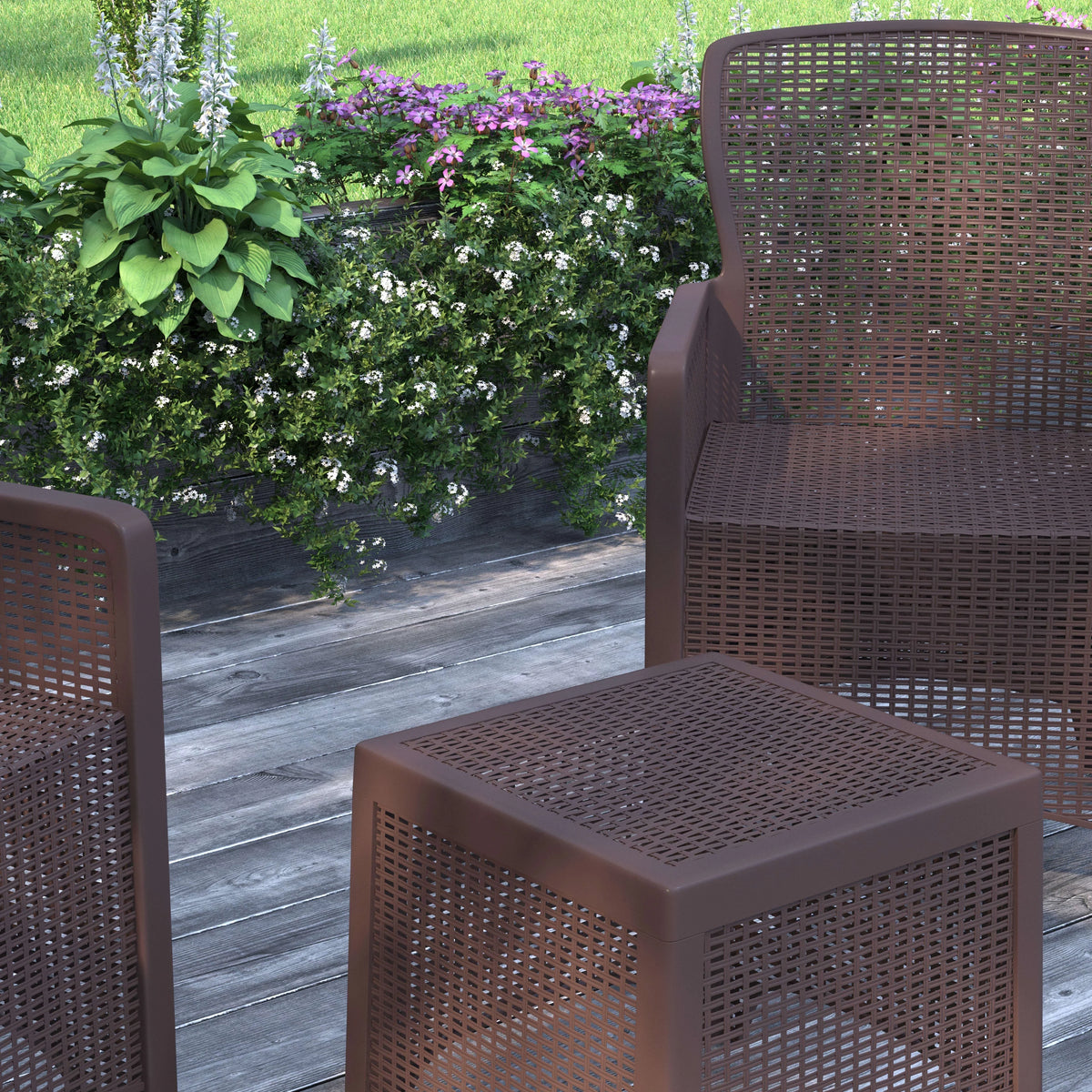 Faux Rattan Wicker Lounge Chairs and Side Table M4096