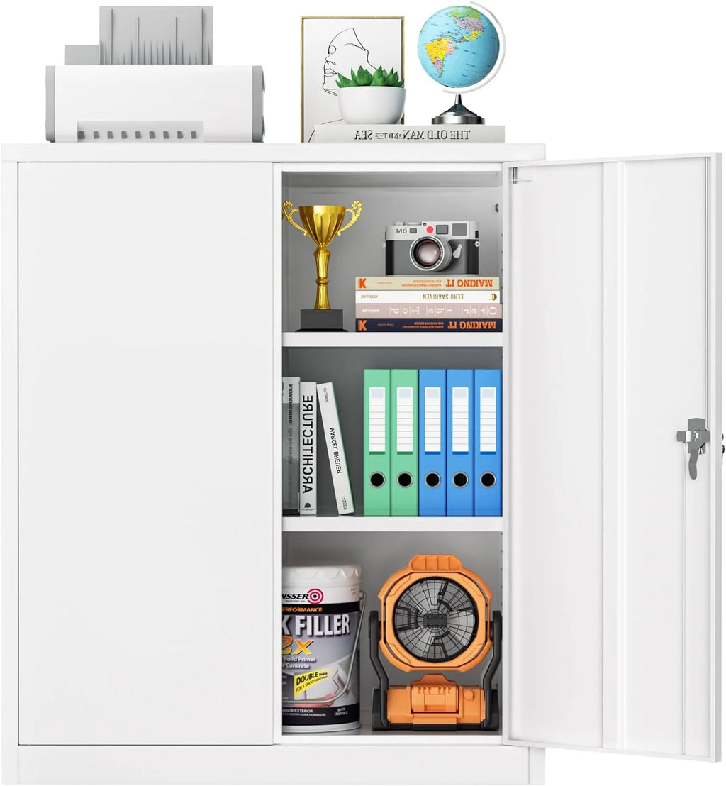 42 In White Metal Storage Cabinet with Locking Doors and 2 Adjustable Shelves X652669