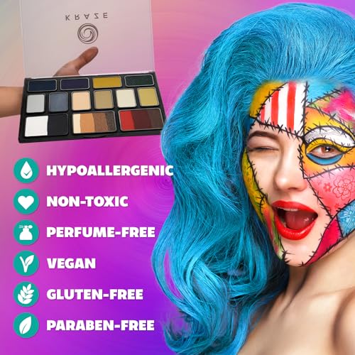 12 Color Water Activated Face Paint Palette with 2 Brushes B488