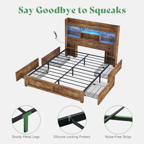 Queen Bed Frame with 4 Storage Drawers and Bookcase Headboard N61115
