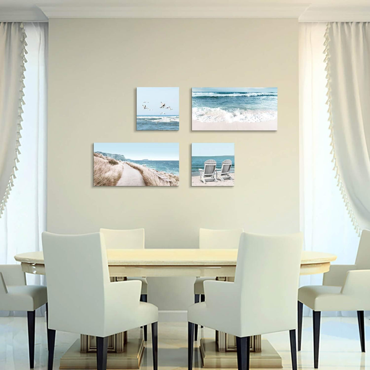 Coastal Chairs & Seagulls Canvas Wall Art Painting Print, 2 Panels E515659