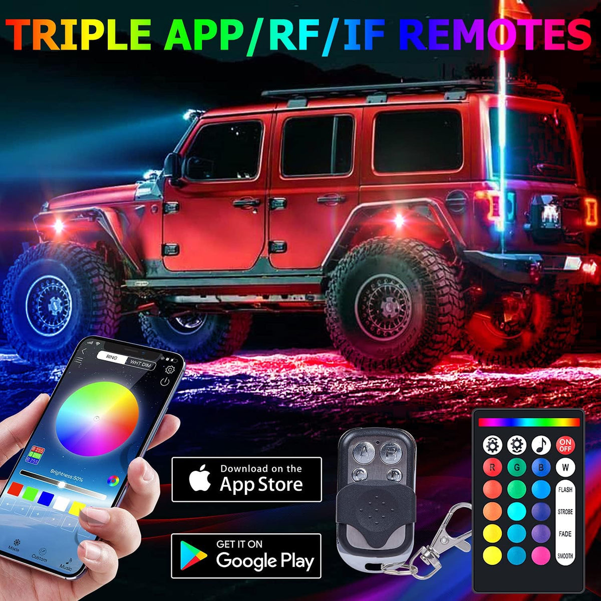 10-pods Trucks LED RGB Neon Underglow Rock Lights Kit, Dual-Zone, 160LEDs, 2-in-1 Line, Waterproof 12V, Pack of 2 J7665